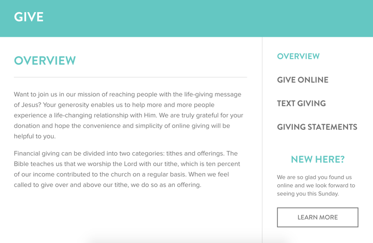 A great example of a church's giving page!